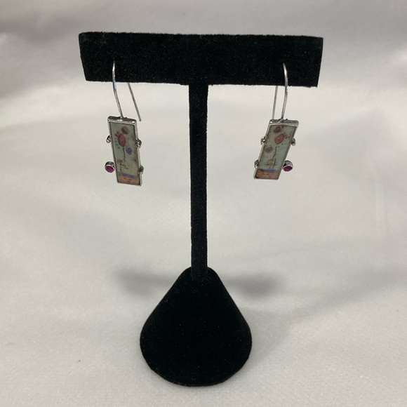 NWOT - Tribal Painting Garden Statement Dangle Drop Earrings - Picture 2 of 12
